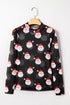 Santa Print Sheer Mesh Mock Neck Slim Fit Long Sleeve Top